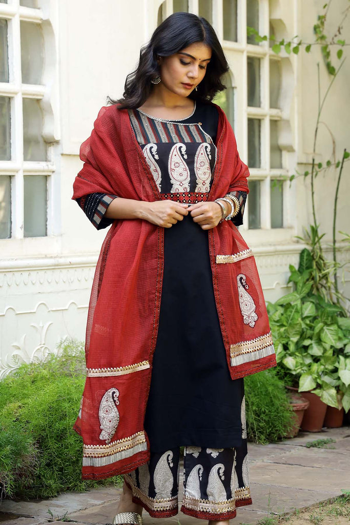 Deep Red Kotadoriya Dupatta with gota work