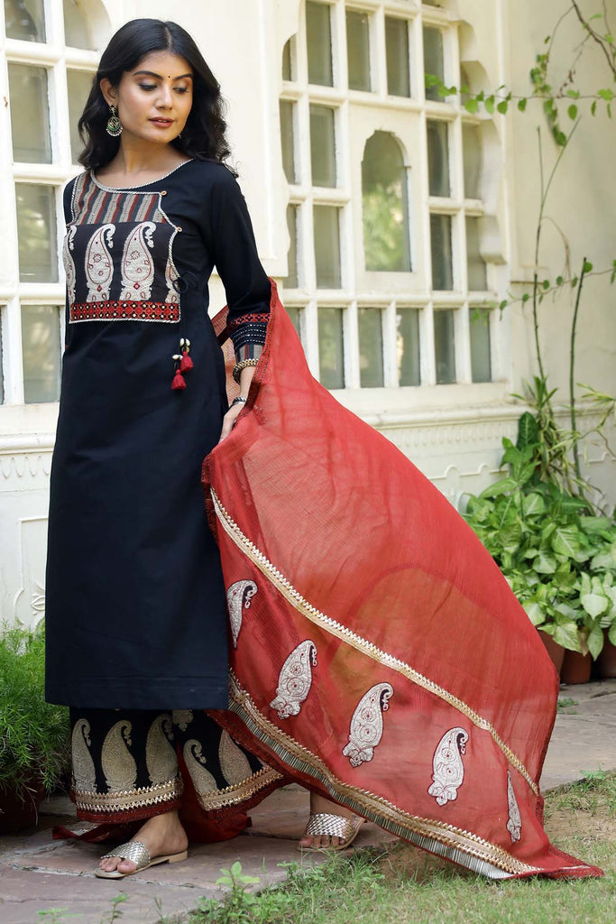 Deep Red Kotadoriya Dupatta with gota work