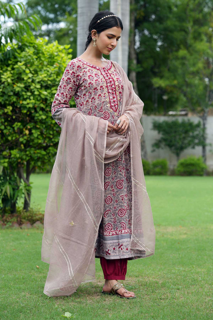 Beige Color Kotadoriya Dupatta With Gota Work