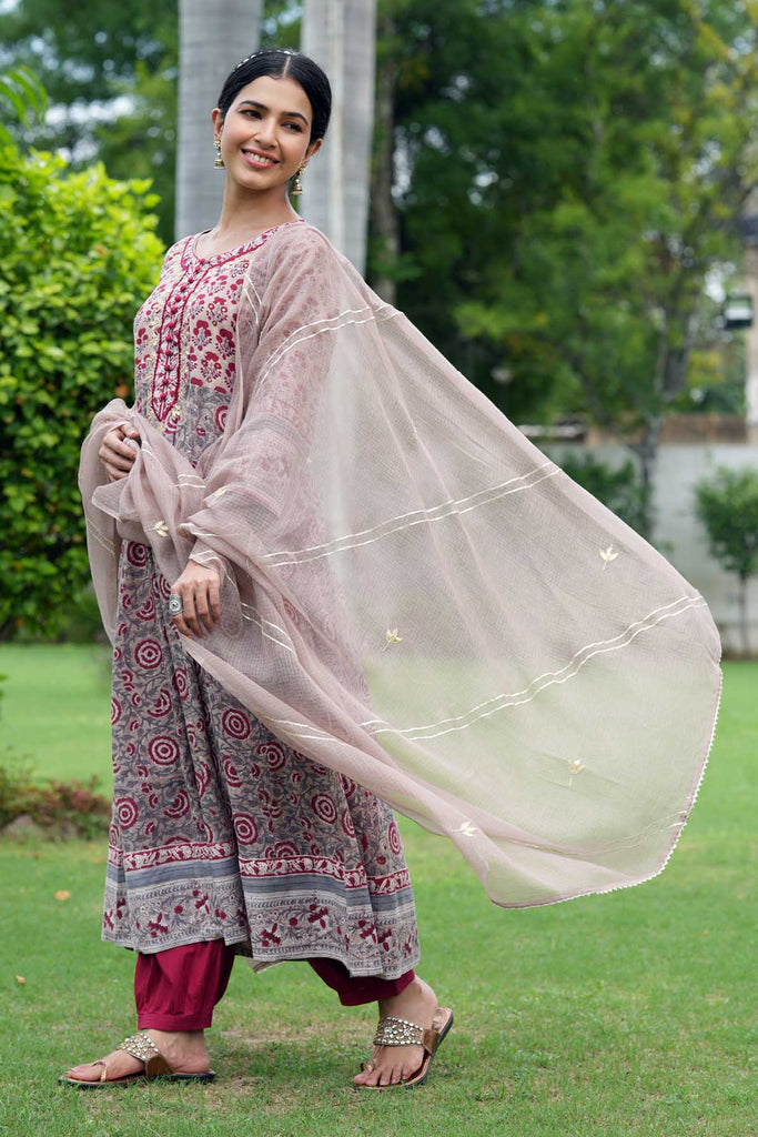 Beige Color Kotadoriya Dupatta With Gota Work