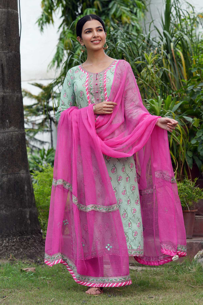Hot Pink Kotadoriya Dupatta With Fabric Borders