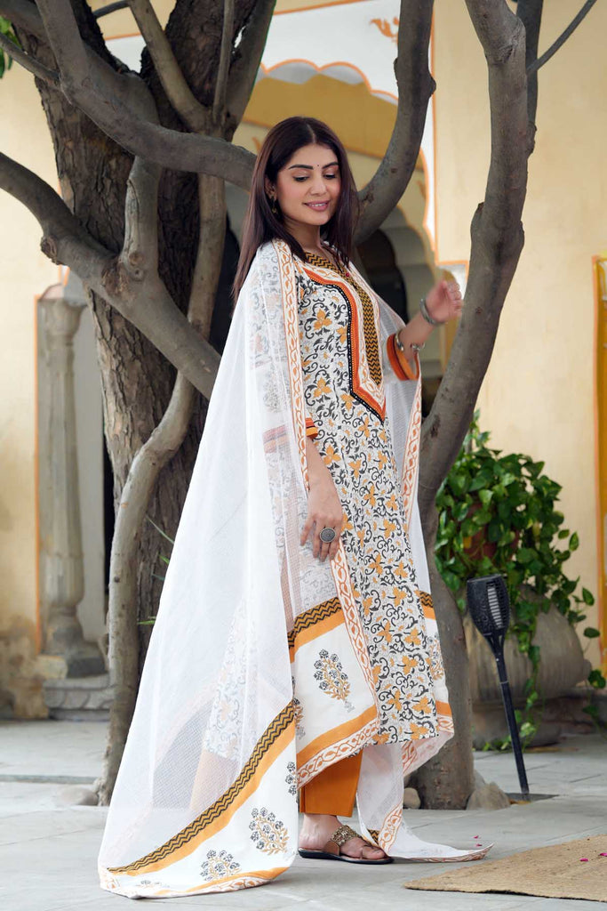 Off-White Kotadoriya Dupatta With Printed Borders