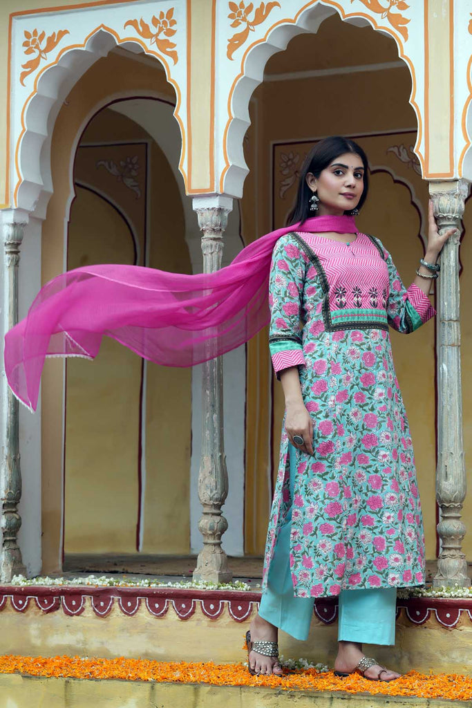 Pink Kotadoriya Dupatta with Lace Border