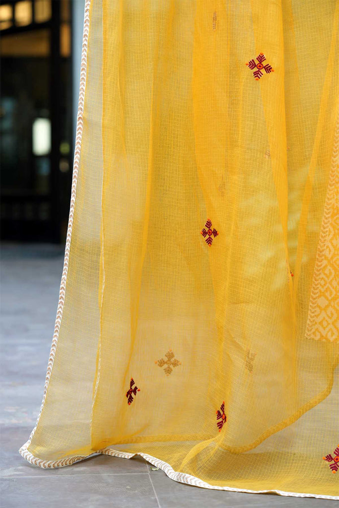 Mustard Yellow Kotadoriya Dupatta With fabric Borders