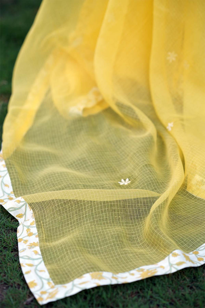 Yellow Kotadoriya Dupatta With Fabric Borders
