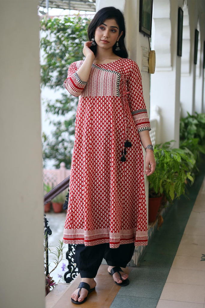 Maroon Kalidaar Kurta In Angrakha Style