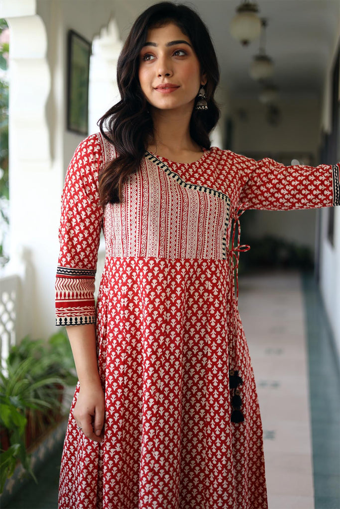 Maroon Kalidaar Kurta In Angrakha Style
