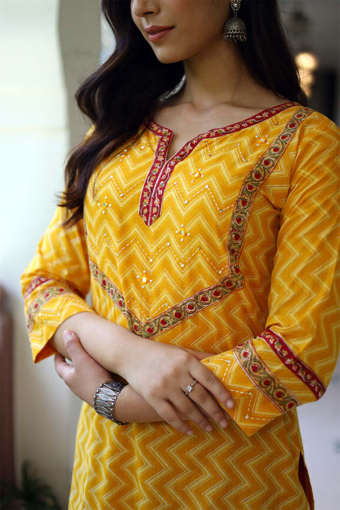 Mustard Yellow Cotton Kurta In Straight Fit Style