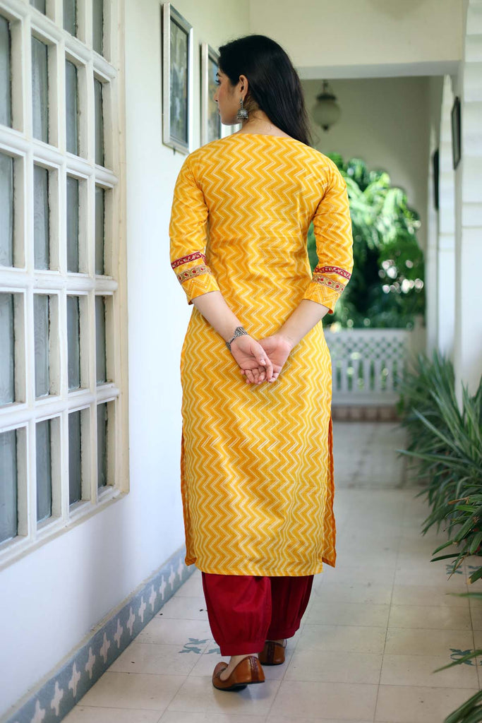 Mustard Yellow Cotton Kurta In Straight Fit Style