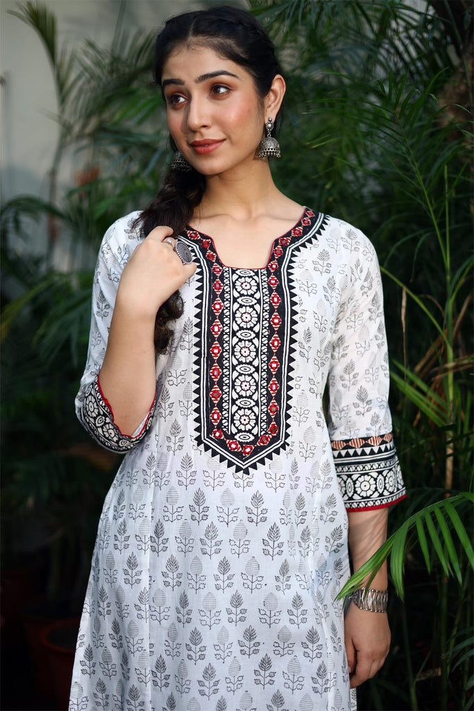 Black And White Hand Block Print A-Line Kurta