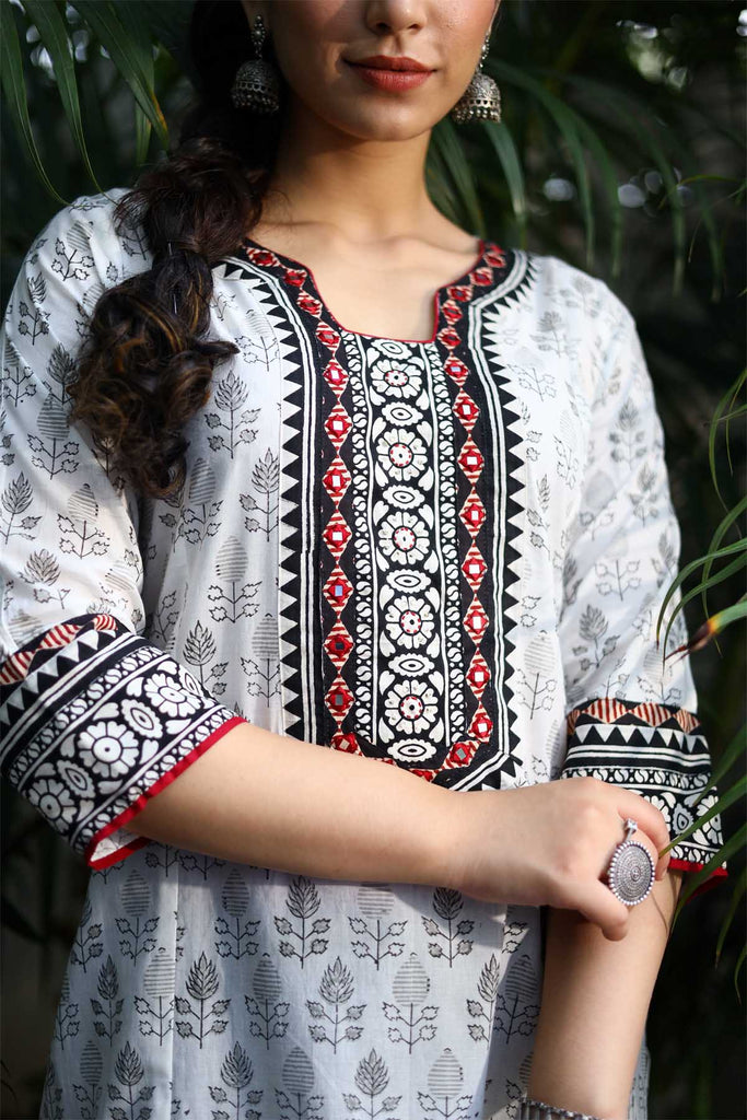 Black And White Hand Block Print A-Line Kurta