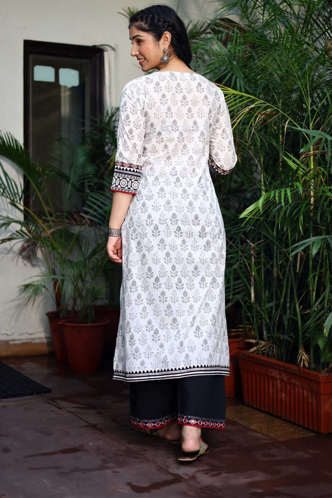 Black And White Hand Block Print A-Line Kurta