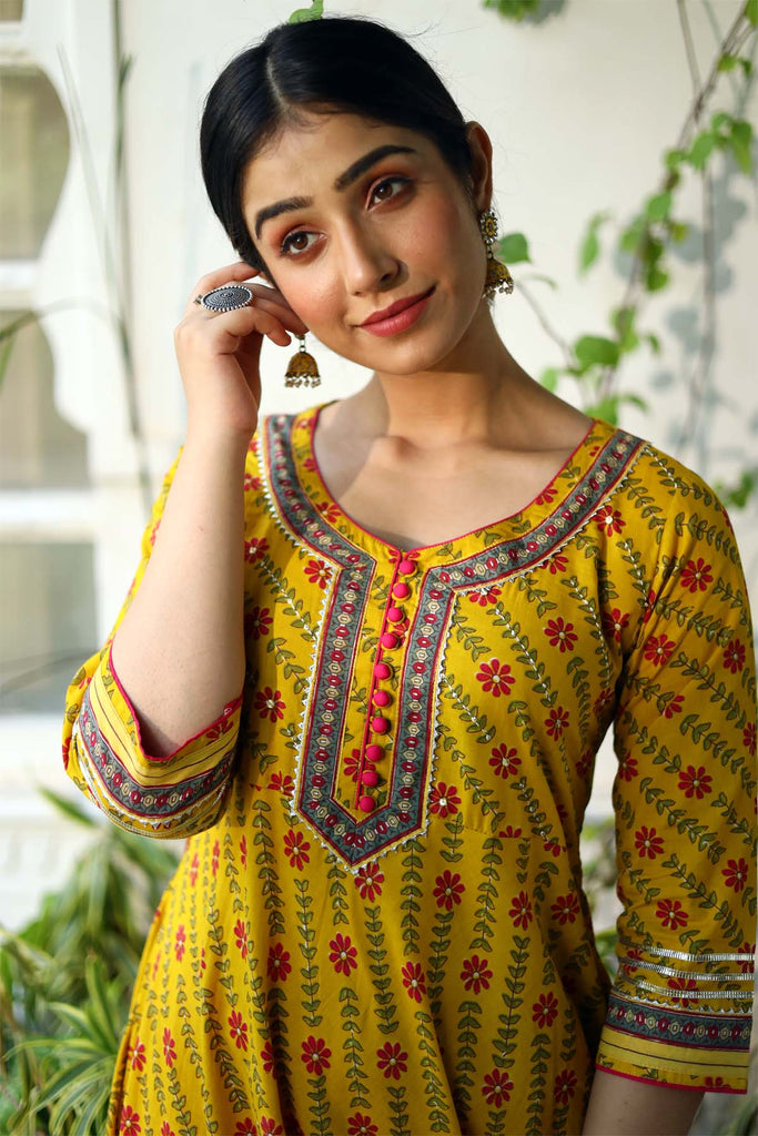 Umbrella cut long length kurta in haldi yellow color