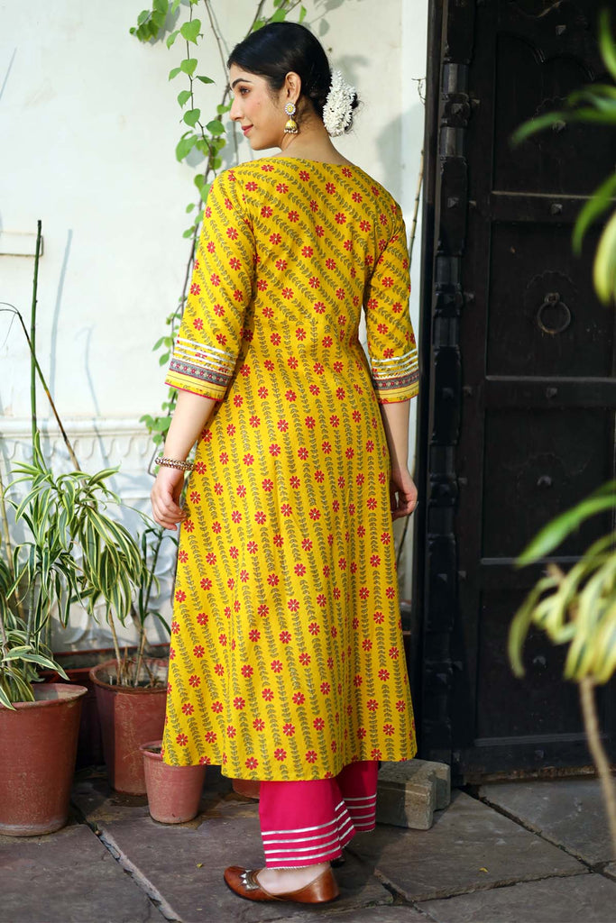 Umbrella cut long length kurta in haldi yellow color