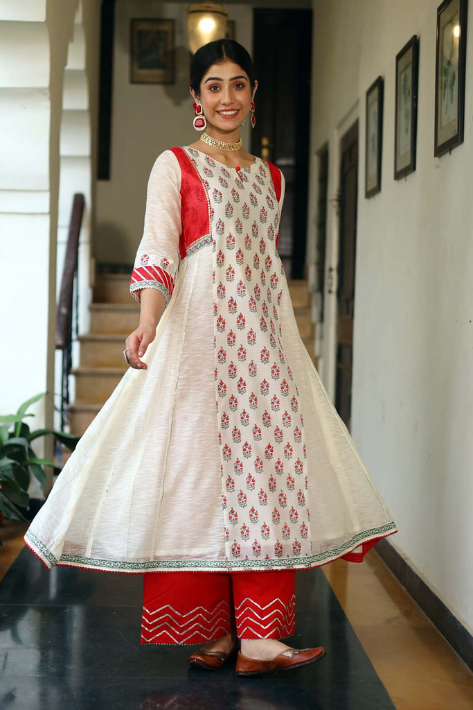 Kalidaar Chanderi Silk Kurta in Cream Color