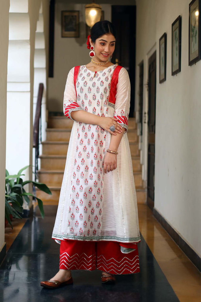 Kalidaar Chanderi Silk Kurta in Cream Color