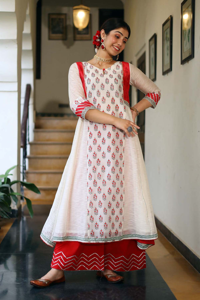 Kalidaar Chanderi Silk Kurta in Cream Color