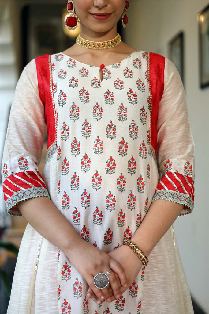 Kalidaar Chanderi Silk Kurta in Cream Color