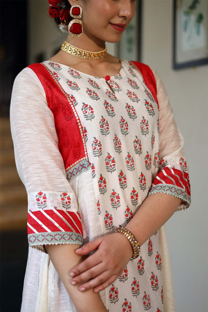 Kalidaar Chanderi Silk Kurta in Cream Color