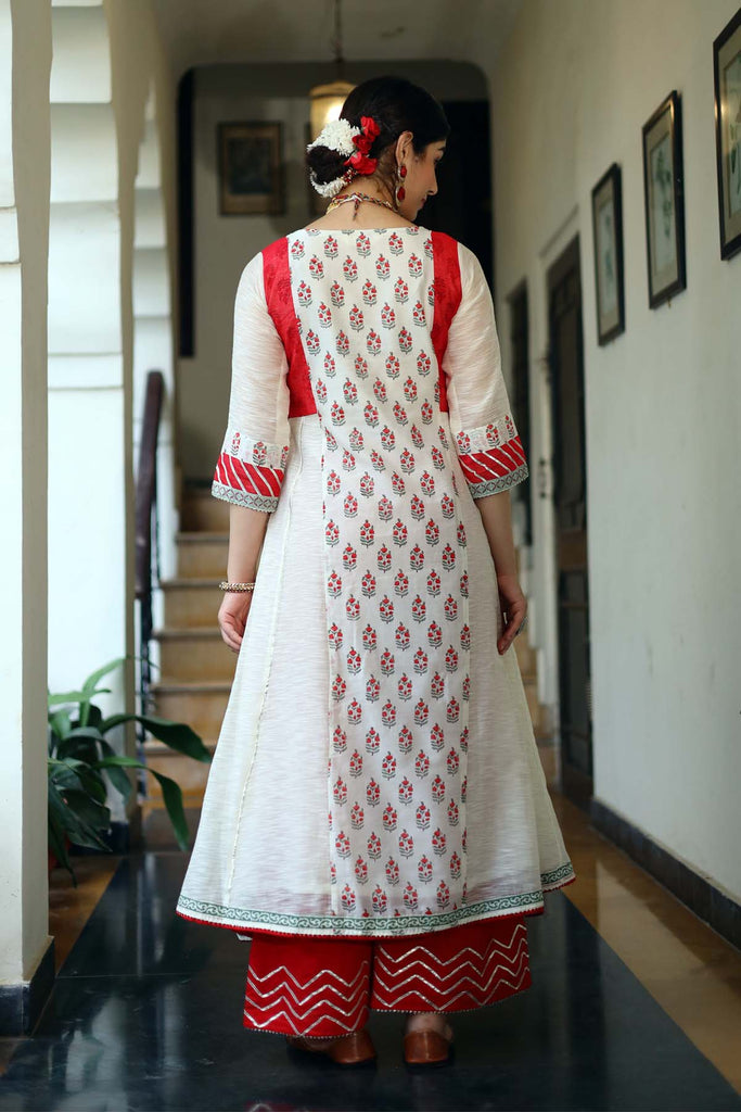 Kalidaar Chanderi Silk Kurta in Cream Color