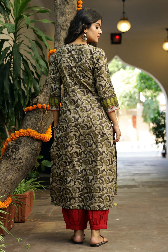 Straight fit Cotton Kurta in Mehndi Green Color
