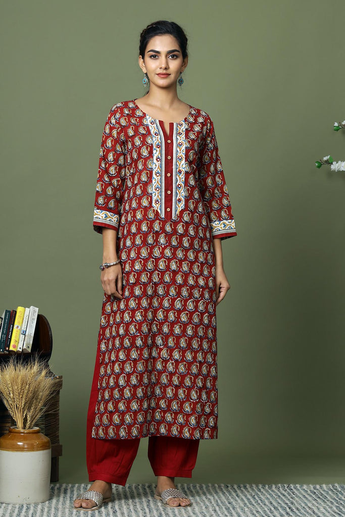 Long length Straight fit Kurta in Hand block Cotton