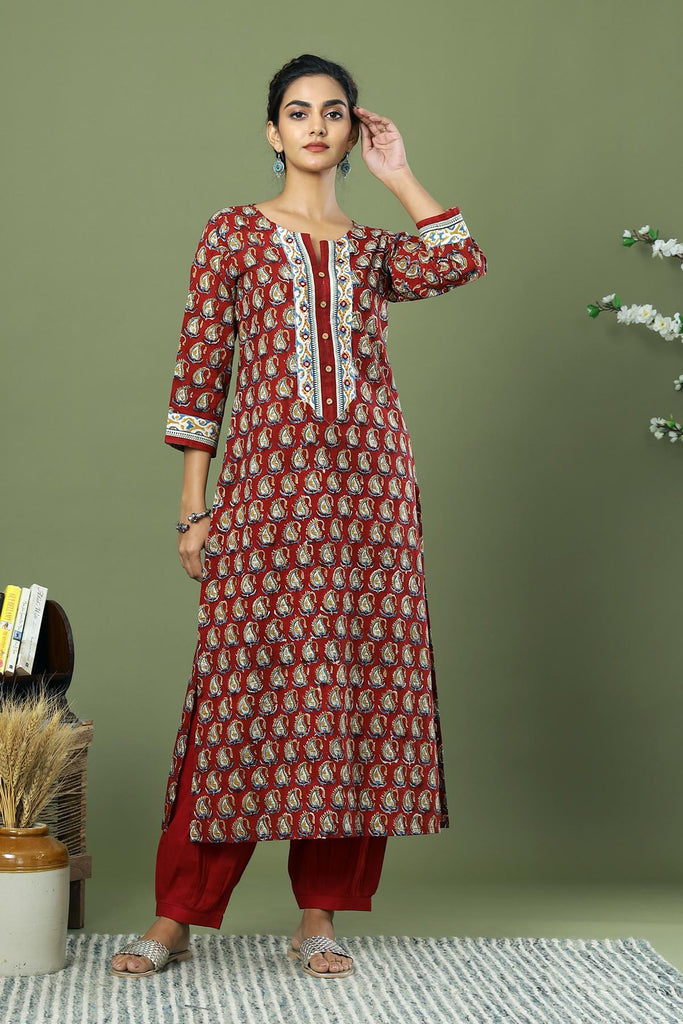 Long length Straight fit Kurta in Hand block Cotton