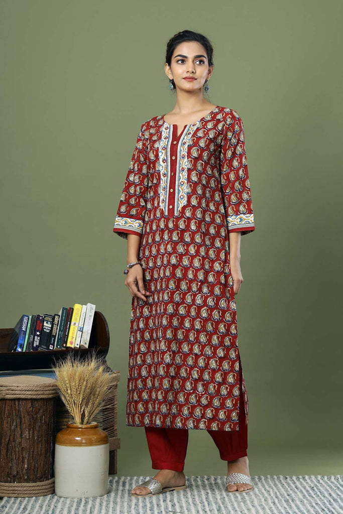 Long length Straight fit Kurta in Hand block Cotton