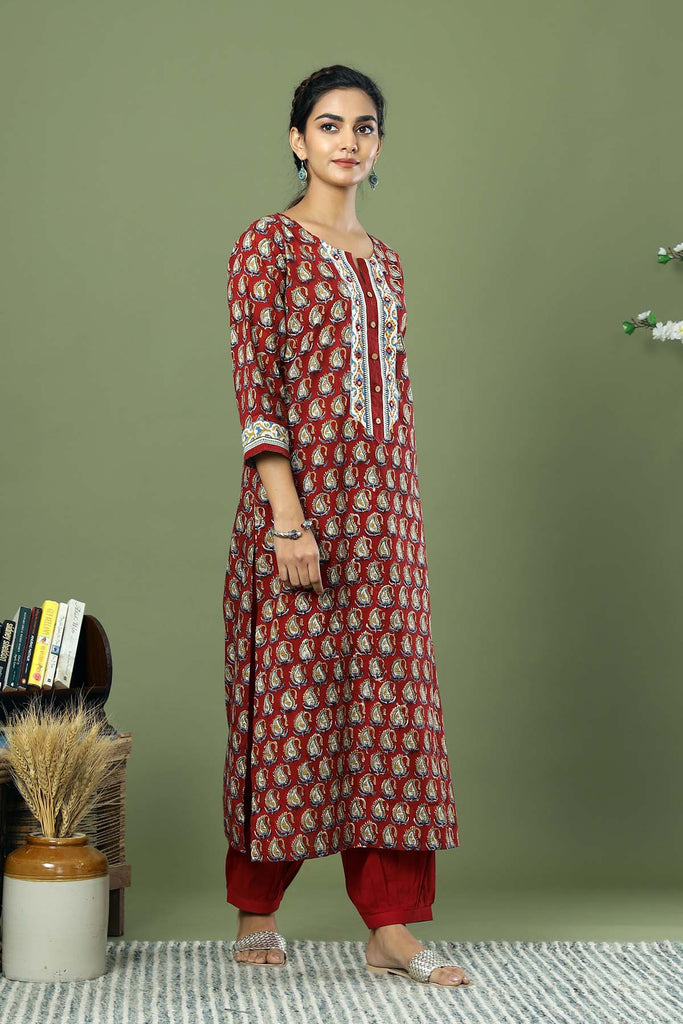 Long length Straight fit Kurta in Hand block Cotton