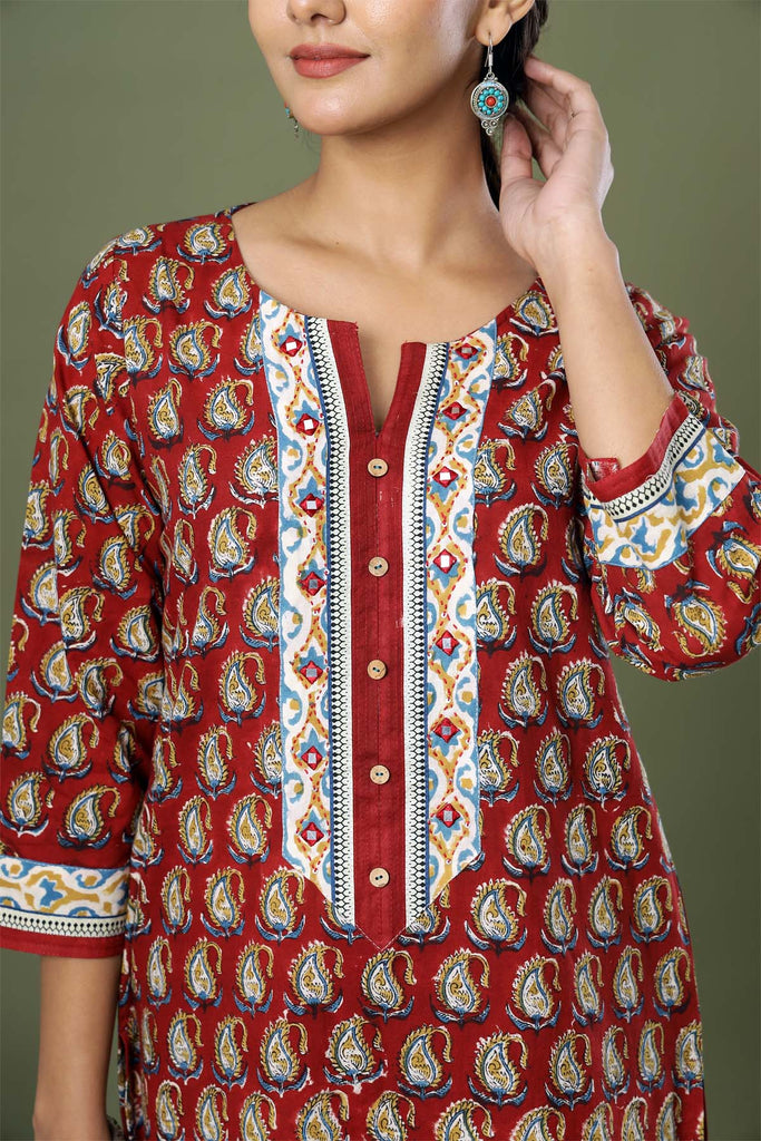 Long length Straight fit Kurta in Hand block Cotton