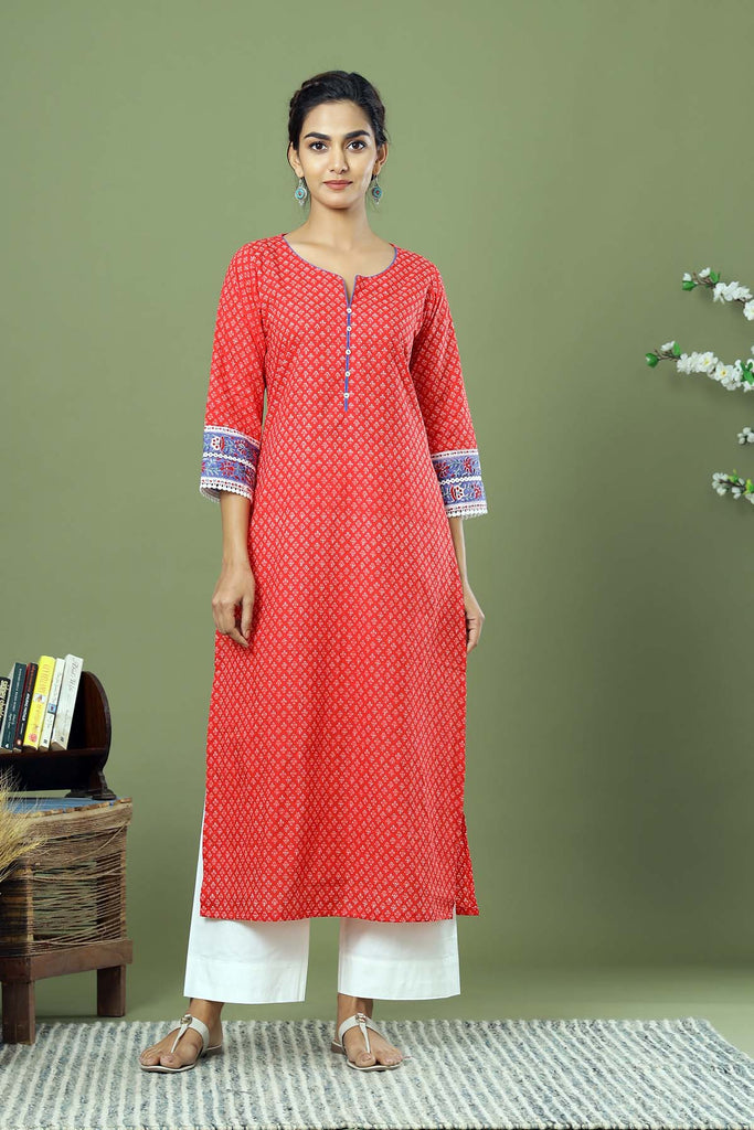 Straight fit Kurta in Red Color