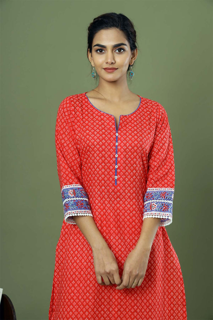 Straight fit Kurta in Red Color