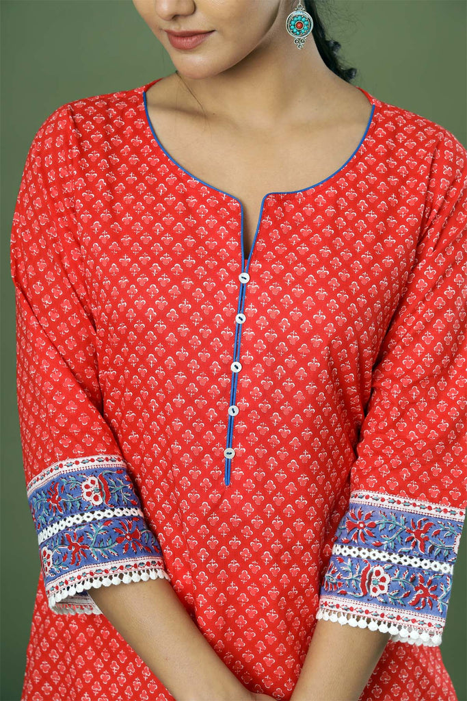 Straight fit Kurta in Red Color