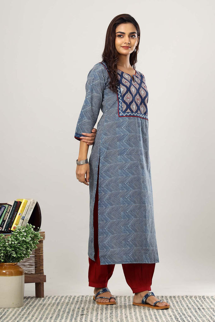 Straight fit kurta in Indigo blue