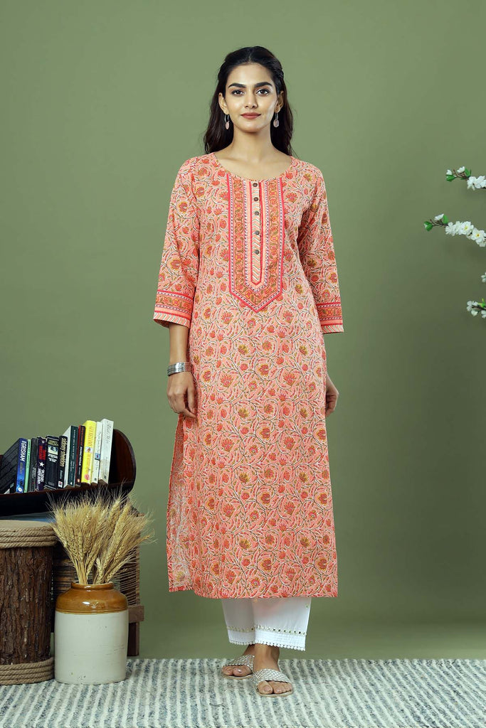 Peach Color Straight fit Kurta