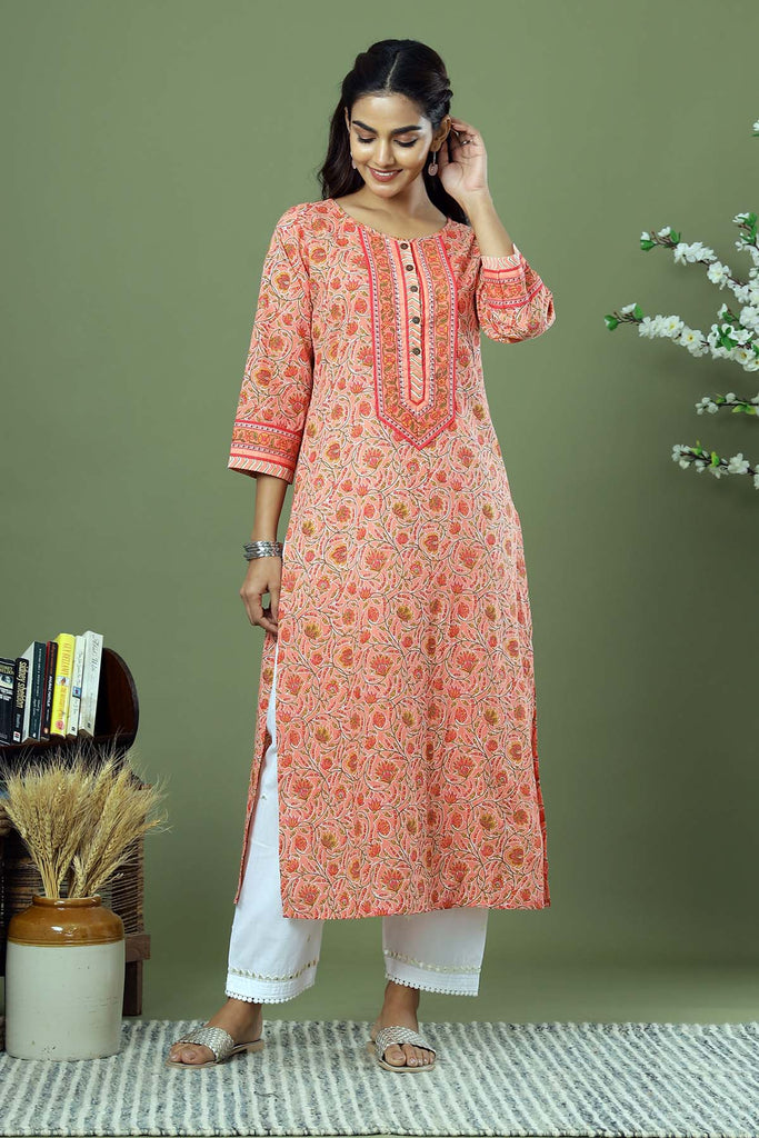 Peach Color Straight fit Kurta