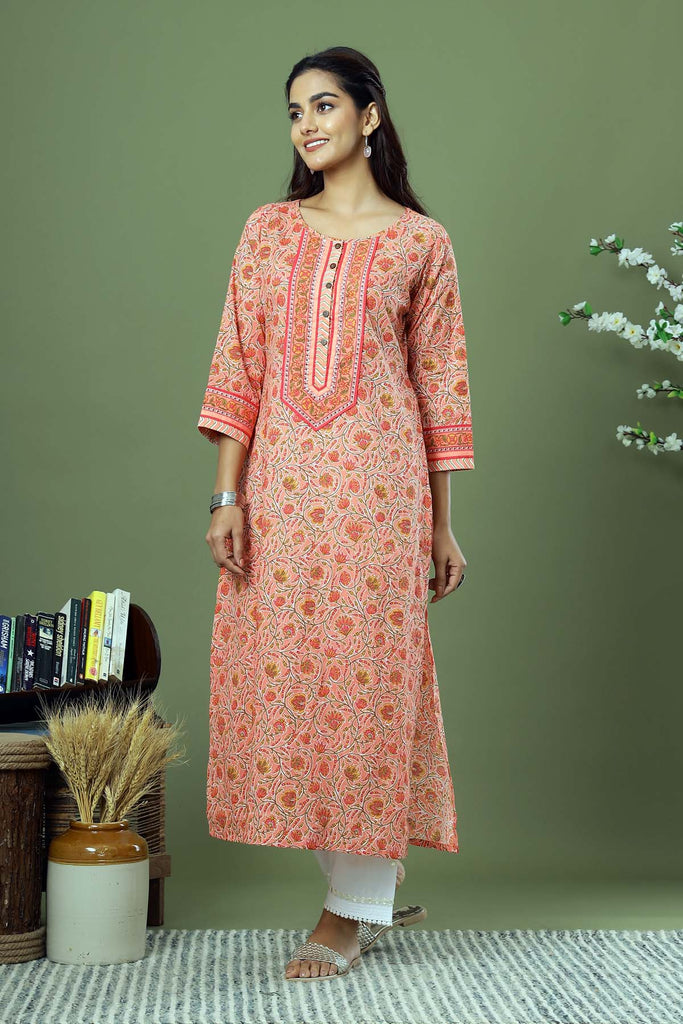 Peach Color Straight fit Kurta