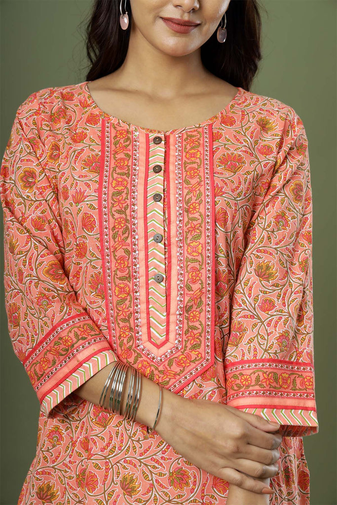 Peach Color Straight fit Kurta