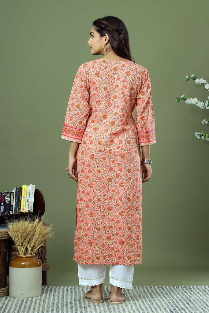 Peach Color Straight fit Kurta