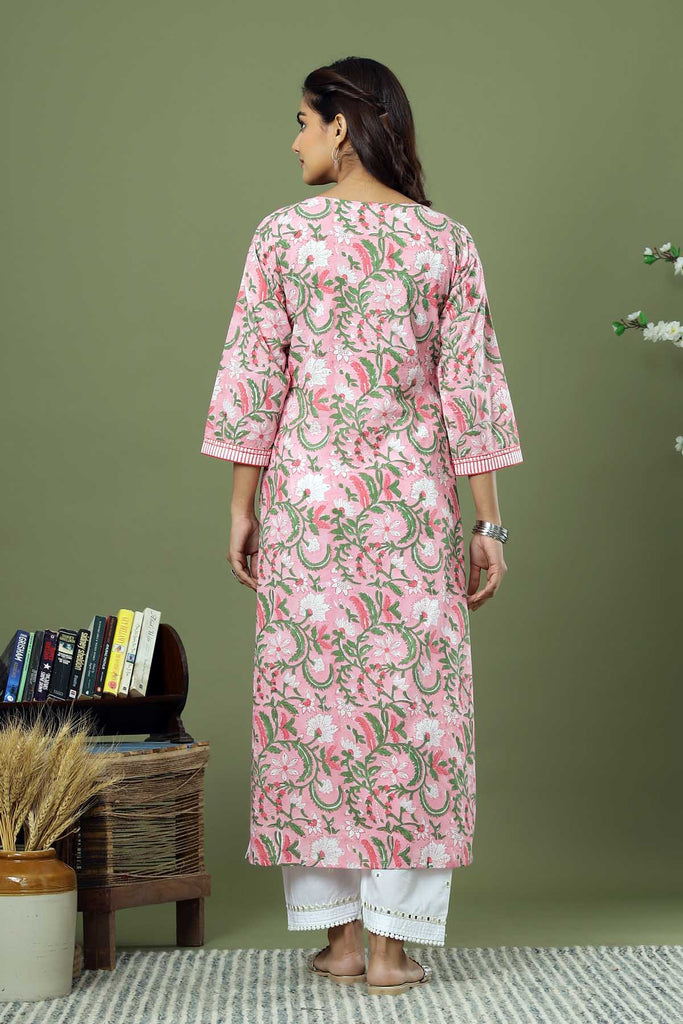 Straight Fit Kurta in Pink Flowery Print