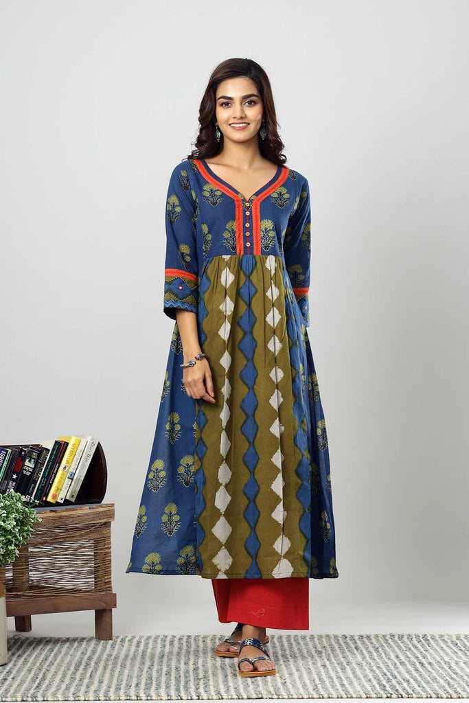 A-Line Kurta in Navy Blue Color