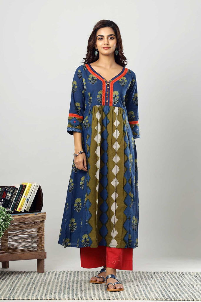 A-Line Kurta in Navy Blue Color