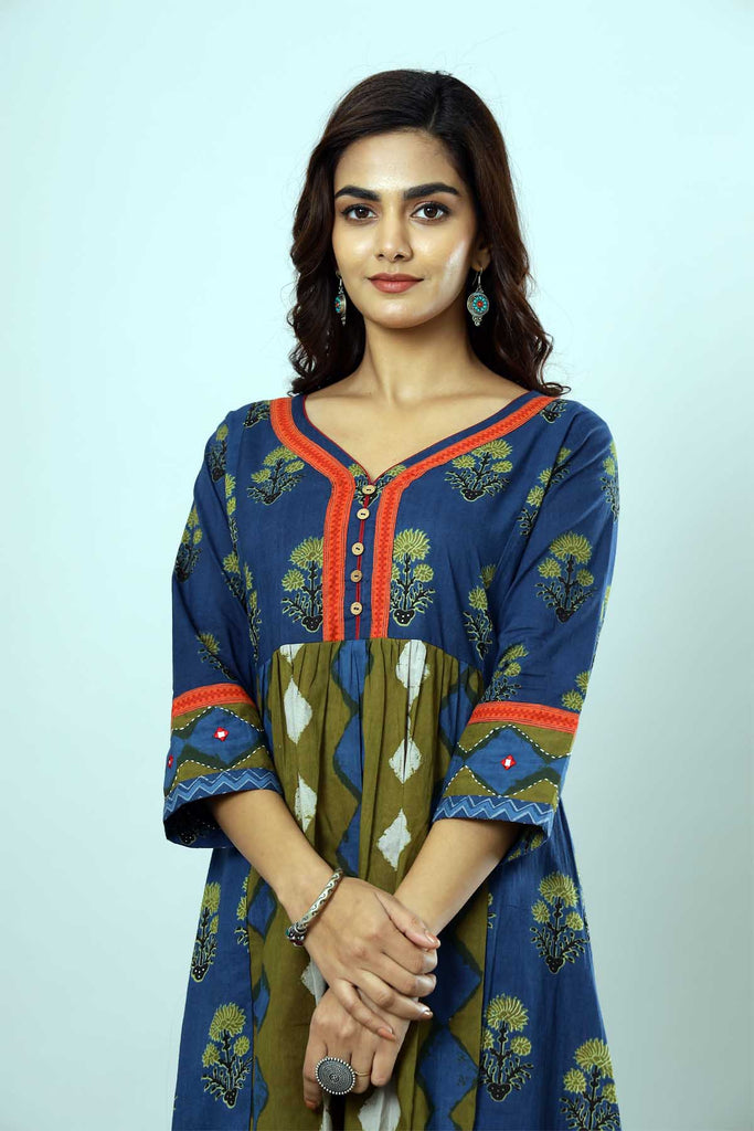 A-Line Kurta in Navy Blue Color