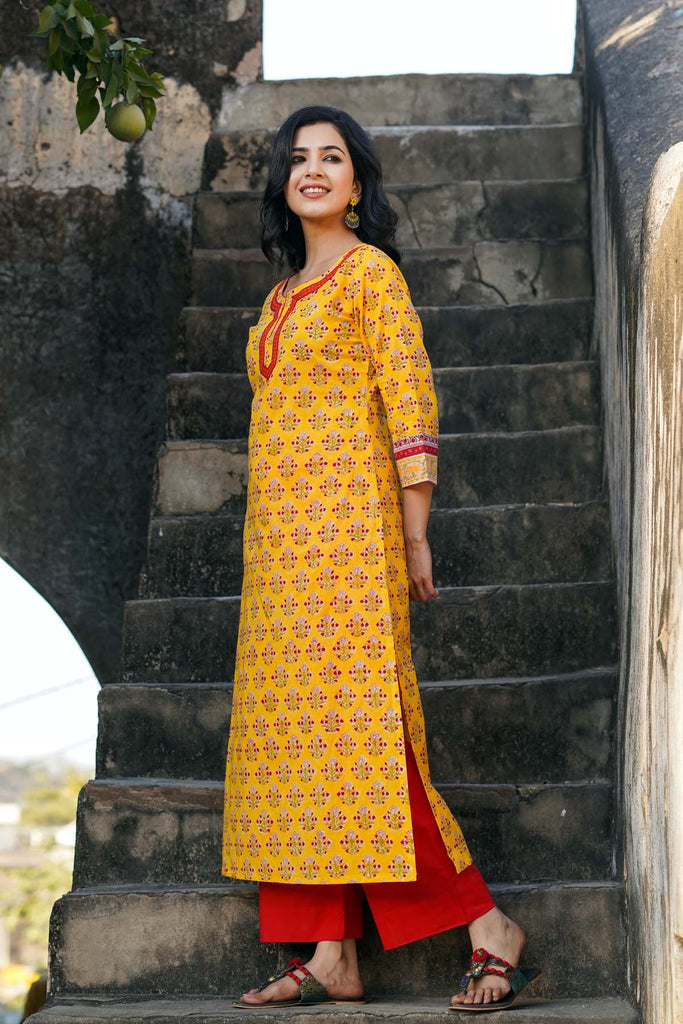 Straight Fit Kurta In Mango Yellow Color