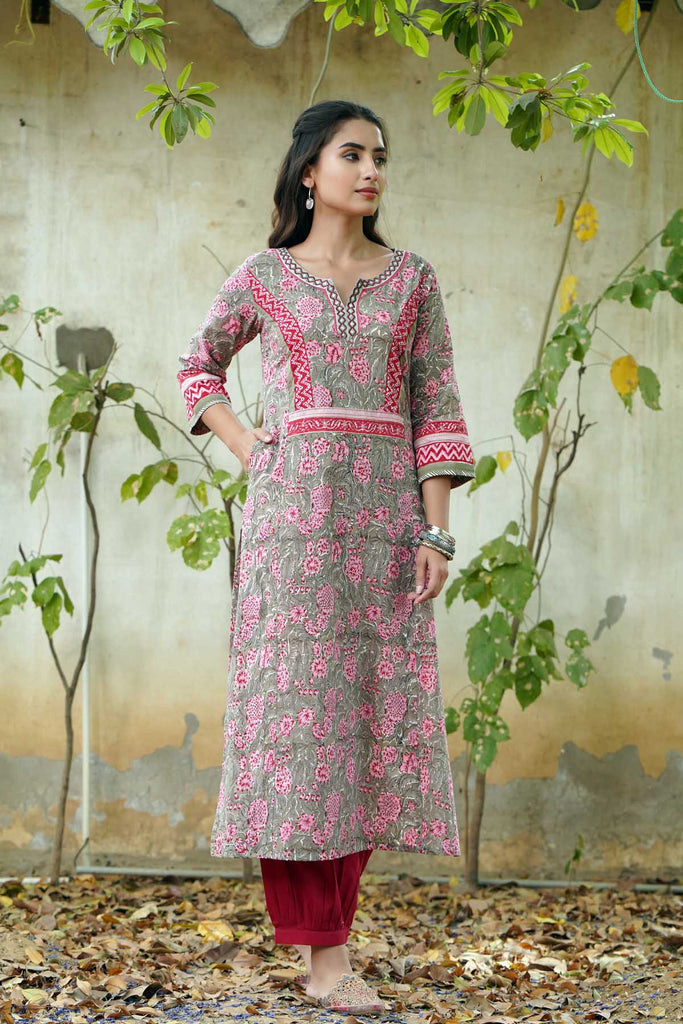 A-Line Kurta in Mehndi Green Color