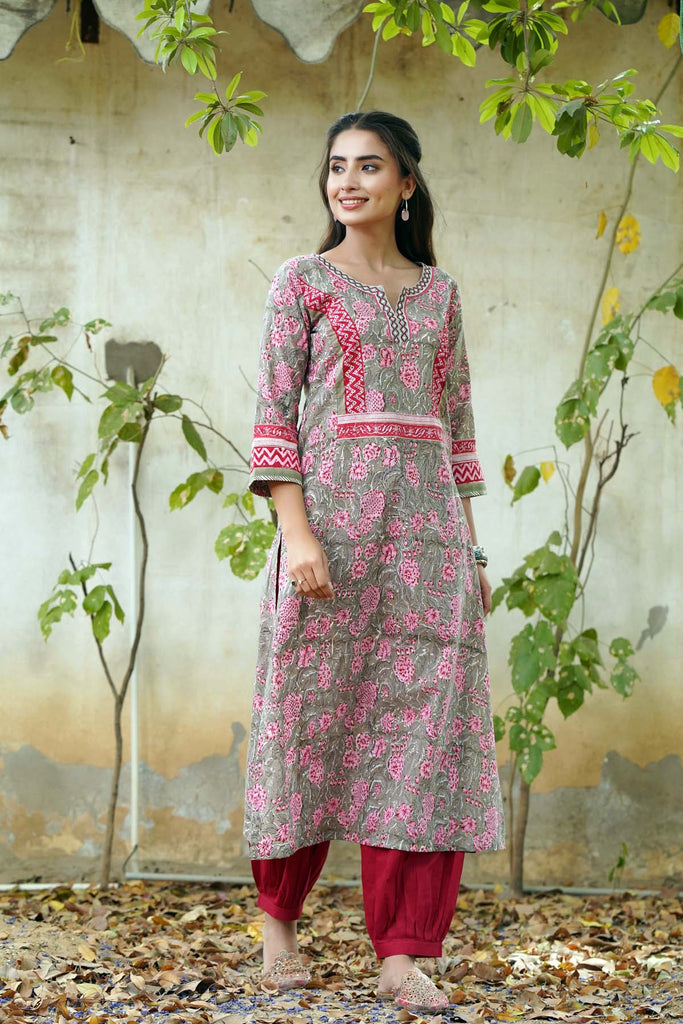 A-Line Kurta in Mehndi Green Color