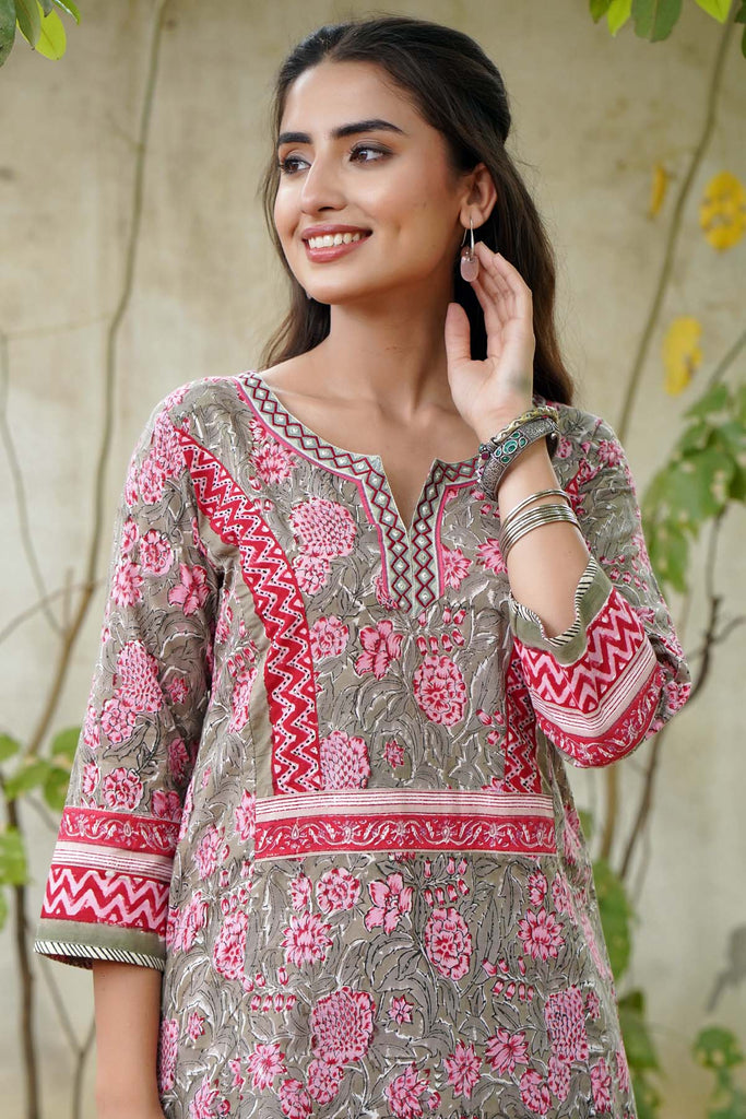 A-Line Kurta in Mehndi Green Color