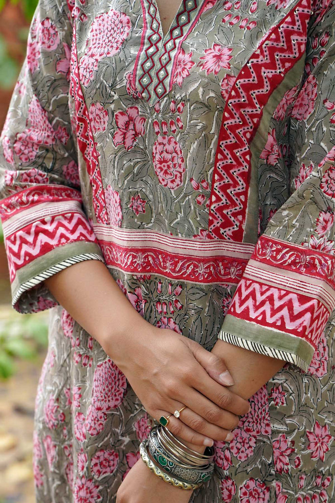 A-Line Kurta in Mehndi Green Color