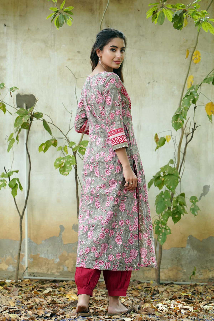 A-Line Kurta in Mehndi Green Color