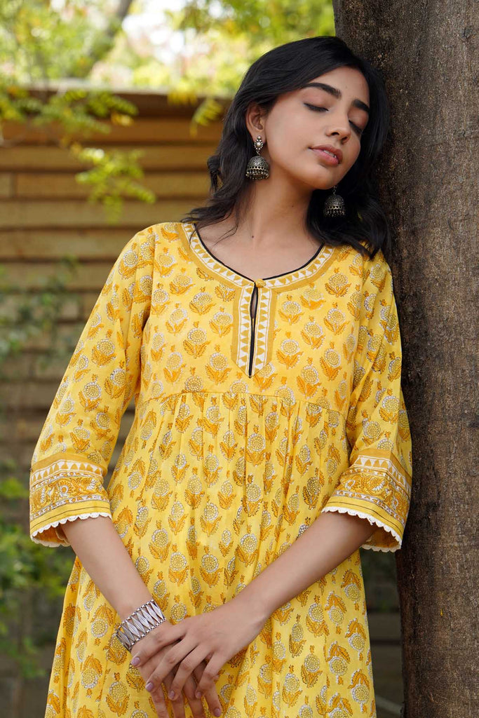 Long Length Kalidaar Kurta in Yellow Color
